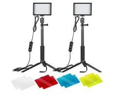 Neewer 2-Pack Luz LED Video 5600K Regulable con Soporte Trípode Ajustable/Filtros de Color para Tablero de Mesa/Angulo Bajo,Iluminación LED Colorida,Retrato Producto Fotografía Video Youtube
