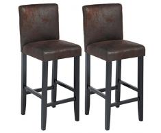 Woltu 2X Taburete de Bar Silla Bistro con Respaldo Taburete Alto Patas Negras de Madera Maciza Asiento Acolchado Grueso Aspecto de Cuero Antiguo Negro BH38sz-2