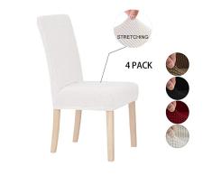E-MANIS Fundas para Sillas de Comedor 4 Piezas, Sillas Asiento Elasticas Cubresillas Lavable Extraíble Muy fácil de Limpiar Duradera, Boda Moderna, Hotel, Decor Restaurante - Blanco