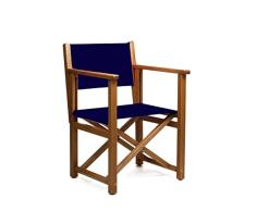 AUTENTICA Silla Menorquina - Silla Director - Silla Plegable en Madera para TERRAZA y Jardin en Color Brandy Y Tela ACRILICA Color Azul