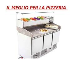Banco pizza Saladette Tavolo 3 sportelli refrigerato con piano in granito - vetrina portacondimenti 6xGN1/4