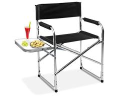 COSTWAY Silla de Director con Bandeja Lateral para Plegable Camping Jardín Playa Pesca Color Negro