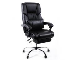 SONGMICS Racing Silla de Escritorio computadora Oficina Ergonómica con reposapiés Plegable PU Metal Cromado Negro 150 kg OBG71B