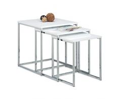 Relaxdays – Conjunto de 3 mesas auxiliares, madera y metal, diseño moderno, 42 x 40 x 40 cm, se pueden colocar uno sobre otro, color blanco