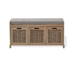 Rebecca Mobili Banco con 3 cajones, Banco para Interior con Asiento tapizado, Madera de paulonia, Beige, Estilo Country, Pasillo- Medidas: 45 x 90 x 30 cm (AxANxF) - Art. RE4201