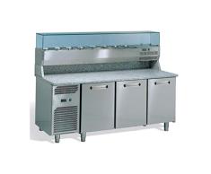 Banco pizza 3 porte refrigerato con piano in granito e vetrina portacondimenti (Gn 1/3)