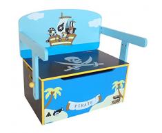 Kiddi Style Caja Almacenaje Juguetes + Banco y Mesa + Silla – Diseño Piratas - Convertible - Madera - par ninos