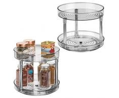 mDesign Juego de 2 especieros giratorios con dos pisos – Práctico estante para especias para los armarios de la cocina o la encimera – Soporte giratorio de plástico para condimentos – gris humo