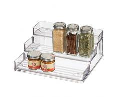 mDesign Organizador de Especias – Prácticos estantes especieros de plástico con 3 Niveles – Organizador de armarios para Guardar Las Especias y Otros Alimentos empaquetados – Transparente