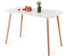 DORAFAIR Mesa de Comedor Ovalada, Mesa de Cocina MDF y Patas de Madera de Haya, Blanco 110 * 70 * 75cm