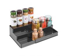 mDesign Especiero para armario de cocina - Estante extensible para almacenar condimentos y ordenar la cocina - Organizador de especias adaptable con tres niveles - gris oscuro