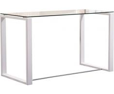 Adec - Mesa de Estudio Benetto XL, Mesa de Escritorio, Mesa de Despacho Cristal Transparente y Patas Blancas, Medidas: 120 cm (Largo) x 60 cm (Ancho) x 75 cm (Alto)