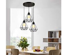 XINYANSEE® 3-Cabezas Industrial Vintage Lámpara Colgante, Metal Luz Lámpara de Techo Iluminación Colgante, E27 Lámparas de Araña Cocina Comedor Salón Dormitorio Restaurante Oficina, Negro