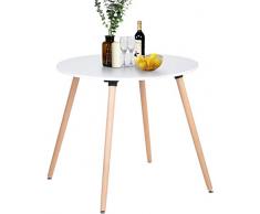 DORAFAIR Mesa de Comedor Redonda, Mesa de Cocina Moderna Nórdica y Patas de Madera de Haya, Blanco