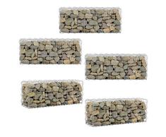 [pro.tec] Set de 5X Gavión 100 x 30 x 40 cm Cesta de Piedras Banco de jardín Valla Alambre galvanizado