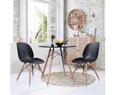 DORAFAIR Mesa de Comedor Redonda, Mesa Cocina Escandinavo y Patas de Madera de Haya, 80 * 74 CM, Negro