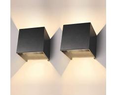 Apliques Pared Led Moderno 12W 2 Pack Blanco Cálido Lamparas De Pared Interior/Exterior IP65 Impermeable De Angulo de Haz Ajustable Apliques Pared