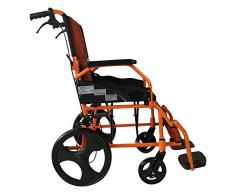 Mobiclinic, Modelo Pirámide, Silla de ruedas ortopédica, asiento de 46 cm, para minuválidos, plegable, de aluminio, freno en manetas, reposapiés, reposabrazos, color naranja