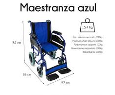 Mobiclinic, Maestranza, Silla de ruedas plegable para ancianos y minusválidos, silla de ruedas manual, acero, freno en manetas, reposapiés y reposabrazos extraíbles, Negro y Azul, ligera
