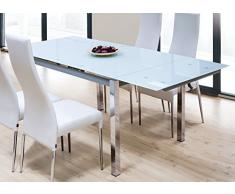 Abitti Mesa para Comedor o Salon Rectangular Extensible de Cristal Templado Color Blanco 120/200x90x78