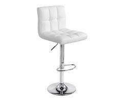Songmics Taburete de bar, con respaldo, regulable en altura y giratorio cromado de cuero sintético Blanco LJB64W