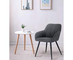 WOLTU 1 x Sillas de Comedor Nordicas Estilo Vintage Juego de 1, Silla de Cocina Silla Tapizada con Reposabrazos Tapizadas Lino, Estructura de Metal, Gris Oscuro BH107dgr-1