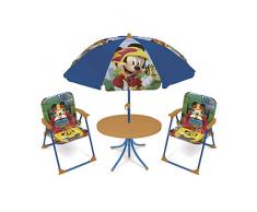 ARDITEX WD12492 Set de Mesa (50x50x48cm), 2 Sillas (38x32x53cm) y Sombrilla (diámetro 110cm) de Disney-Mickey