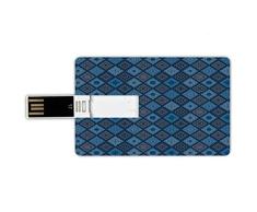 8GB Forma de tarjeta de crédito de unidades flash USB Índigo Estilo de tarjeta de banco de Memory Stick Imagen inspirada en retazos de cuadros étnicos tribales florales,turquesa,azul marino y blanco P