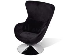 UnfadeMemory Sillón Giratorio de Salon en Forma de Huevo con Cojín de Asiento Grueso y Extraíble,Silla de Relax,Decoración de Hogar Habitación,Poliestere,64x64x86cm (Negro)
