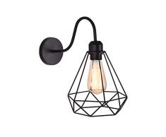 WOWEWA Apliques de Pared Vintage Jaula Lámpara Industrial Lámpara de Pared,Casquillo E27,Color Negro,Metal Sconce sombra de iluminación