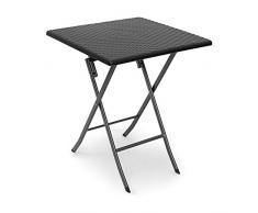 Relaxdays Mesa de jardín Plegable Bastian, Hecho de plástico con Aspecto de Rattan, 74 x 61.5 x 61.5 cm, Mesa Auxiliar, Acampar, balcón, Cuadrada, Color Negro
