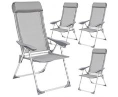 TecTake Juego de 4 Aluminio Sillas de jardín plegable con reposabrazos gris