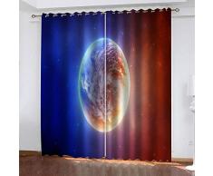LOVEKKK Blackout Curtain Planeta Cortina Ocultante con 8 Ojales Suave para Ventanas de Habitación Infantil, 100% Poliéster, 2 Piezas 140x175cm(An x Al)