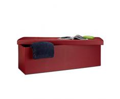 Relaxdays Banco plegable, Baúl de almacenaje, Cuero sintético, 38 x 114 x 38 cm, Rojo oscuro