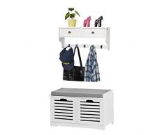 SoBuy Mueble Recibidor Banco Zapatero con Perchero,Blanco,FSR23-K-W+FRG178-W,ES (Zapatero+Estante)