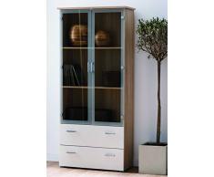Demeyere 324317 Swift Vitrina con 2 Puertas vitrées/2 cajones (aglomerado de Madera de Roble Cepillado/Blanco Perla 83,6 x 36,2 x 185 cm)