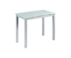 MOMMA HOME Mesa de Cocina Extensible - Modelo CALCUTA - Color Blanco/Plata - Material Cristal Templado/Metal - Medidas 100/140 x 60 x 76 cm