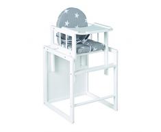 Trona Combi roba, trona con bandeja transformable en silla y mesa independientes, trona infantil de madera lacada en blanco, asiento tapizado en diseño Little Stars