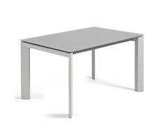 Kave Home - Mesa de Comedor Extensible Axis Rectangular 140 (200) x 90 cm Gris de Cristal con Patas de Acero en Gris