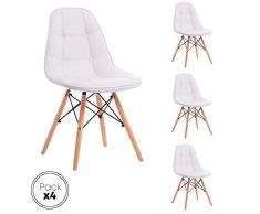 Beat Vintage-16 blanca Silla patas madera y asiento tapizado polipiel imitación cuero estilo nórdico para comedor, cocina , balcón , terraza interior,habitación juvenil, dormitorio . Pack 4 unidades