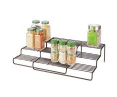 mDesign Estantería para especias para muebles de cocina - Estante especiero extensible para mantener el orden en la cocina - Mueble para especias de metal inoxidable con 3 niveles - color bronce