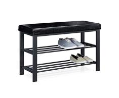 Relaxdays Banco Zapatero, Asiento, Recibidor, Entrada, 6-8 Pares, Metal-Cuero Sintético, 1 Ud, 49 x 81 x 32 cm, Negro