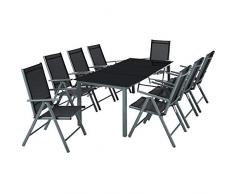TecTake Aluminio Conjunto Muebles para Jardin 8+1 Silla Adjustable Mesa Cristal terraza (Gris Oscuro | No. 402164)