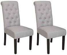 AmazonBasics - Sillas de comedor, tela, con capitoné, estilo clásico, patas de madera, 2 unidades, color gris claro