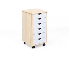 Inter Link Cajonera De Madera Albino, Cajonera, Armario Enrollable, Gabinete De Oficina, Madera Maciza De Pino, Piel De Leche, Blanco, 35 X 40 X 65 Cm