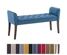 CLP Chaise Longue Cleopatra con Tapizado de Tela I Banco Largo Acolchado en Estilo Chesterfield I Silla Larga I Color: Azul, Madera Oscura Envejecida