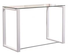 Adec - Mesa de Estudio Benetto, Mesa de Escritorio, Mesa de Despacho Cristal Transparente y Patas Blancas, Medidas: 100 cm (Largo) x 50 cm (Ancho) x 75 cm (Alto)