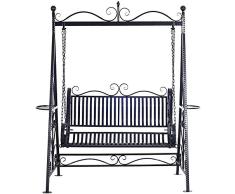 Terraza al aire libre del jardín del metal de hierro fundido estilo retro silla balancín banco hamaca - negro,Black