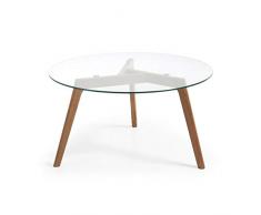 HOGAR24 ES -Denver- Mesa de Salón Comedor Cocina Redonda de Cristal y Patas Madera Maciza