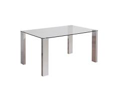 NAKURA Mesa de Comedor Karina de 140x90 cm. Tapa Cristal, Patas Metal Pulido Acabado Brillo